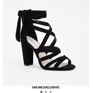 Black strappy lace up heels